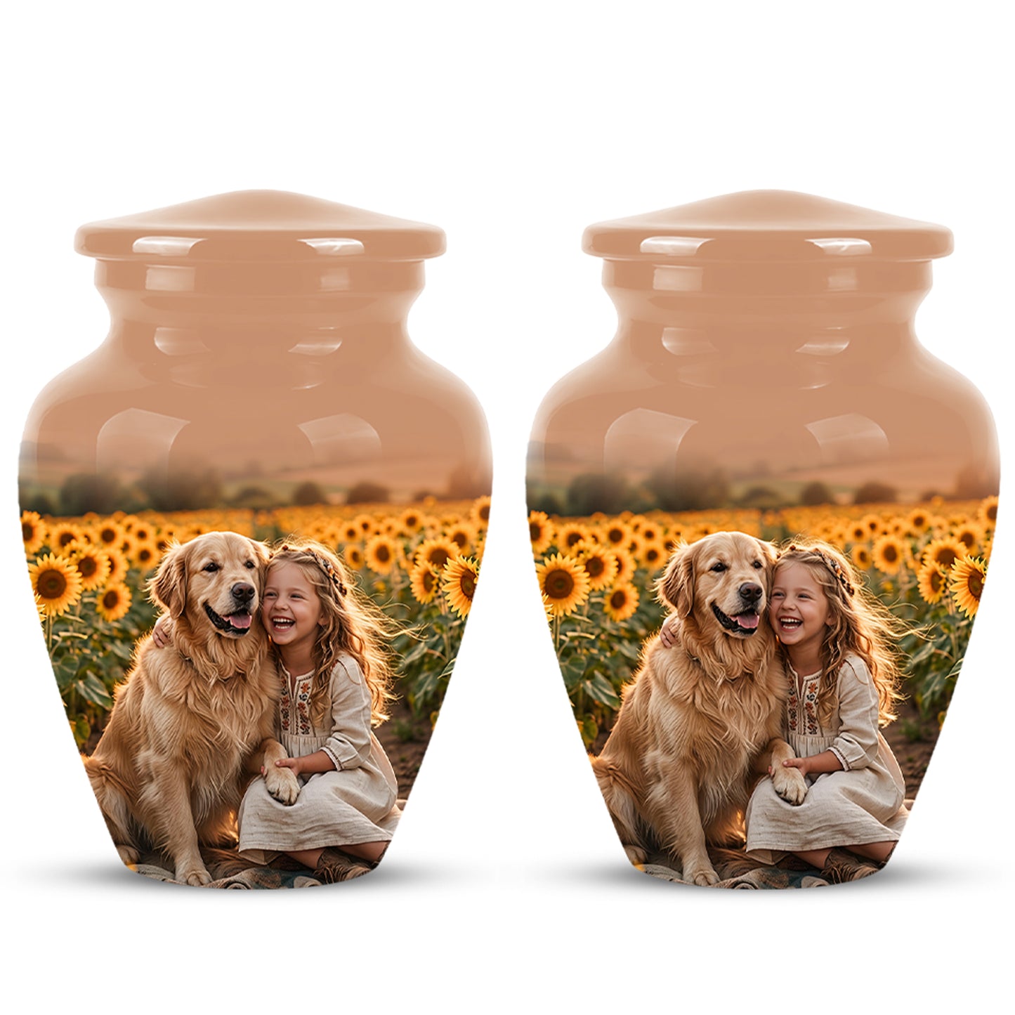 Golden Retriever With Girl - Beautifully Handcrafted Urns For Pet Ashes