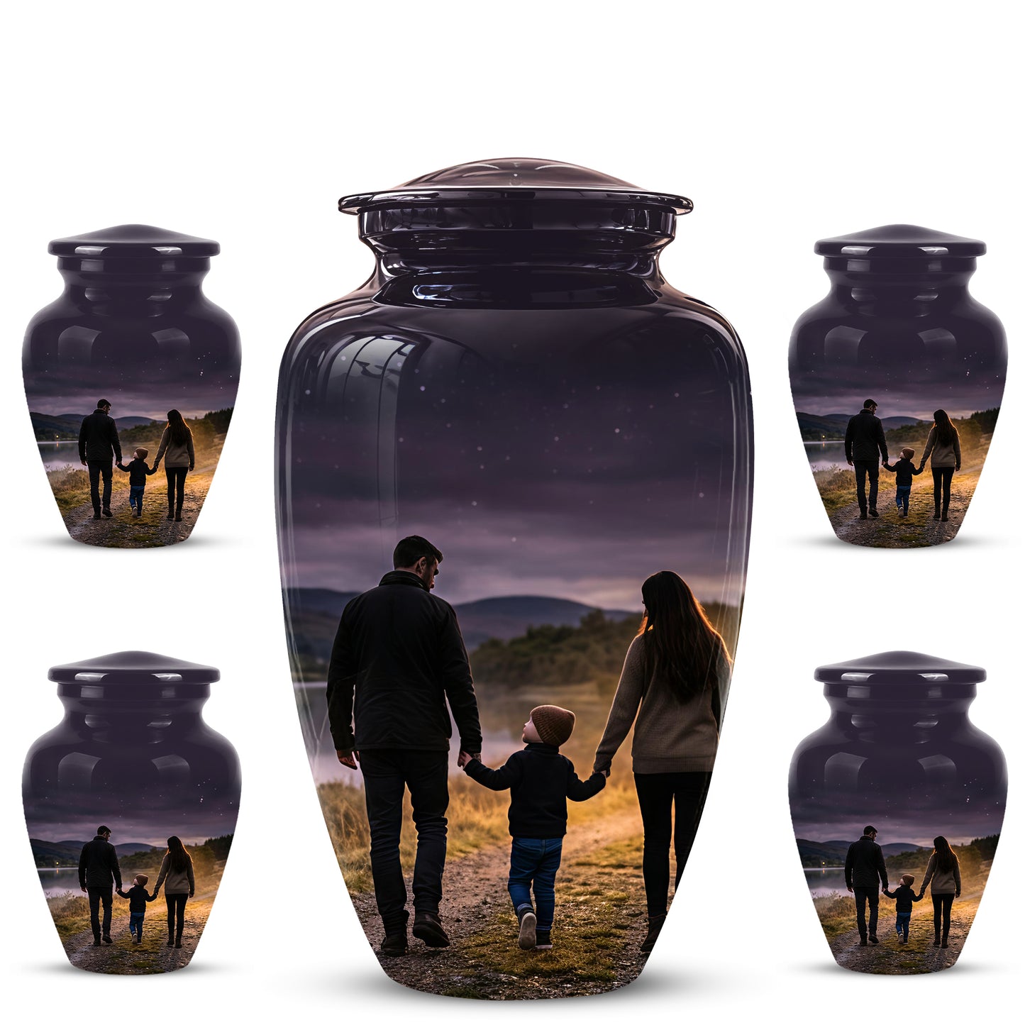 Dad, Son & Mom Cremation Urn - Artistic Night Burial Urns For Human Ashes