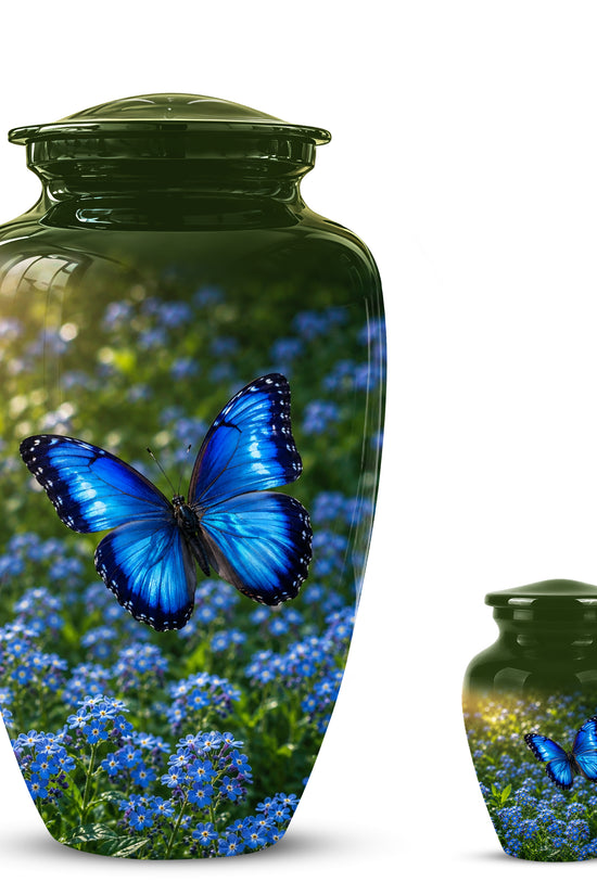 Blue Flying Butterfly Themed Urn - Majestic Butterfly Urns For Ashes