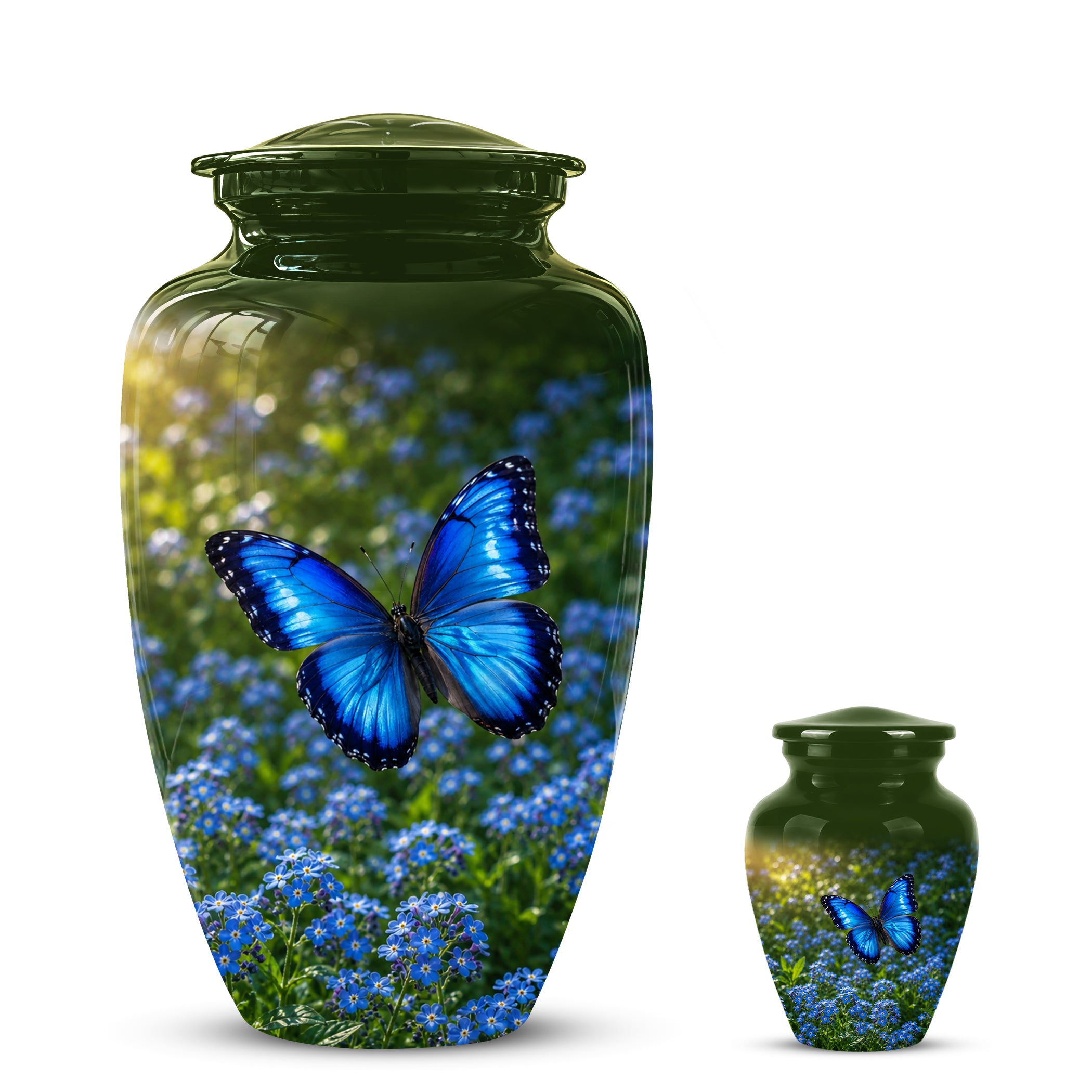 Blue Flying Butterfly Themed Urn - Majestic Butterfly Urns For Ashes
