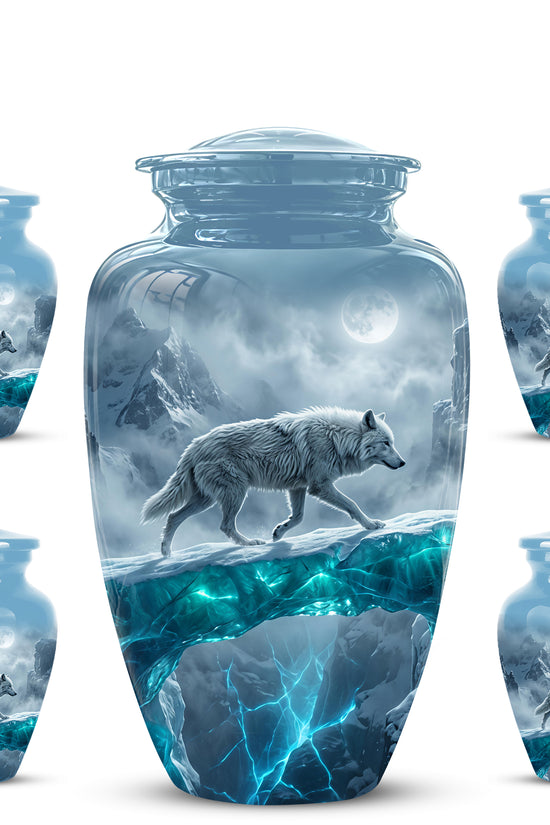 White Wolf In Snow Themed Urn - Classic Custom Urns For Human Ashes