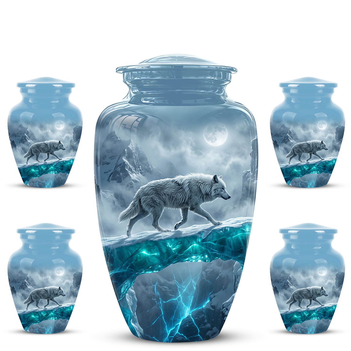 White Wolf In Snow Themed Urn - Classic Custom Urns For Human Ashes