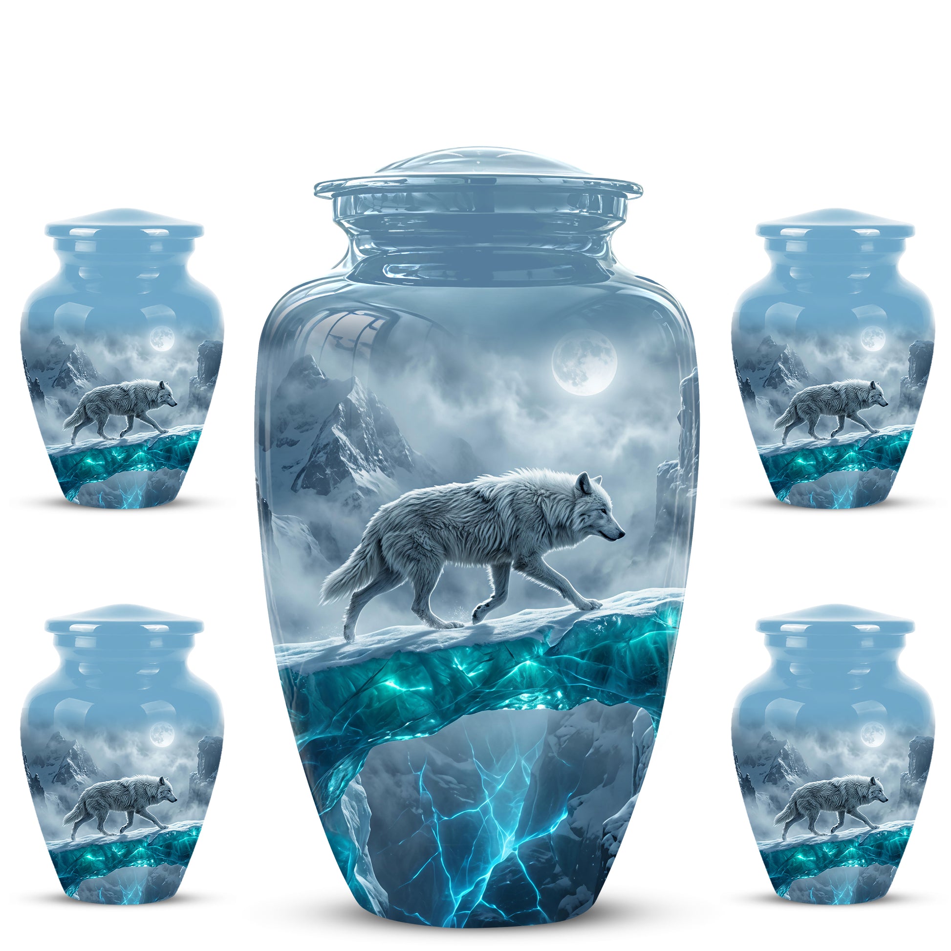 White Wolf In Snow Themed Urn - Classic Custom Urns For Human Ashes