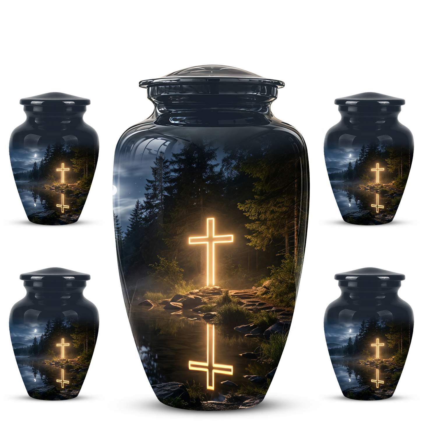 Glowing Cross In Forest - A Peaceful Tribute For Spiritual Human Ashes