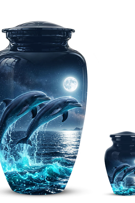 Beautiful Playful Dolphin Cremation Urn - Custom Moonlight Urns For Women