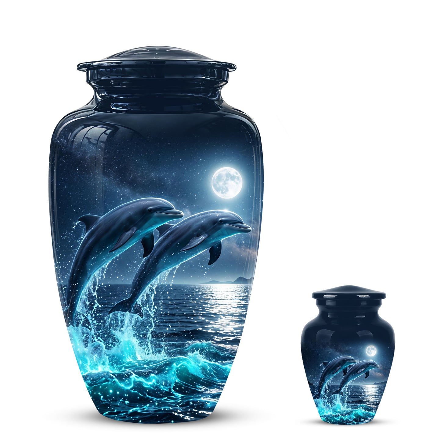 Beautiful Playful Dolphin Cremation Urn - Custom Moonlight Urns For Women