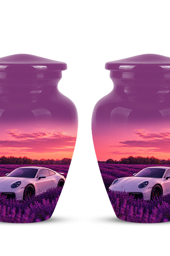 White Car Funeral Urn - Sunset Memorial Urns For Women Car Enthusiasts