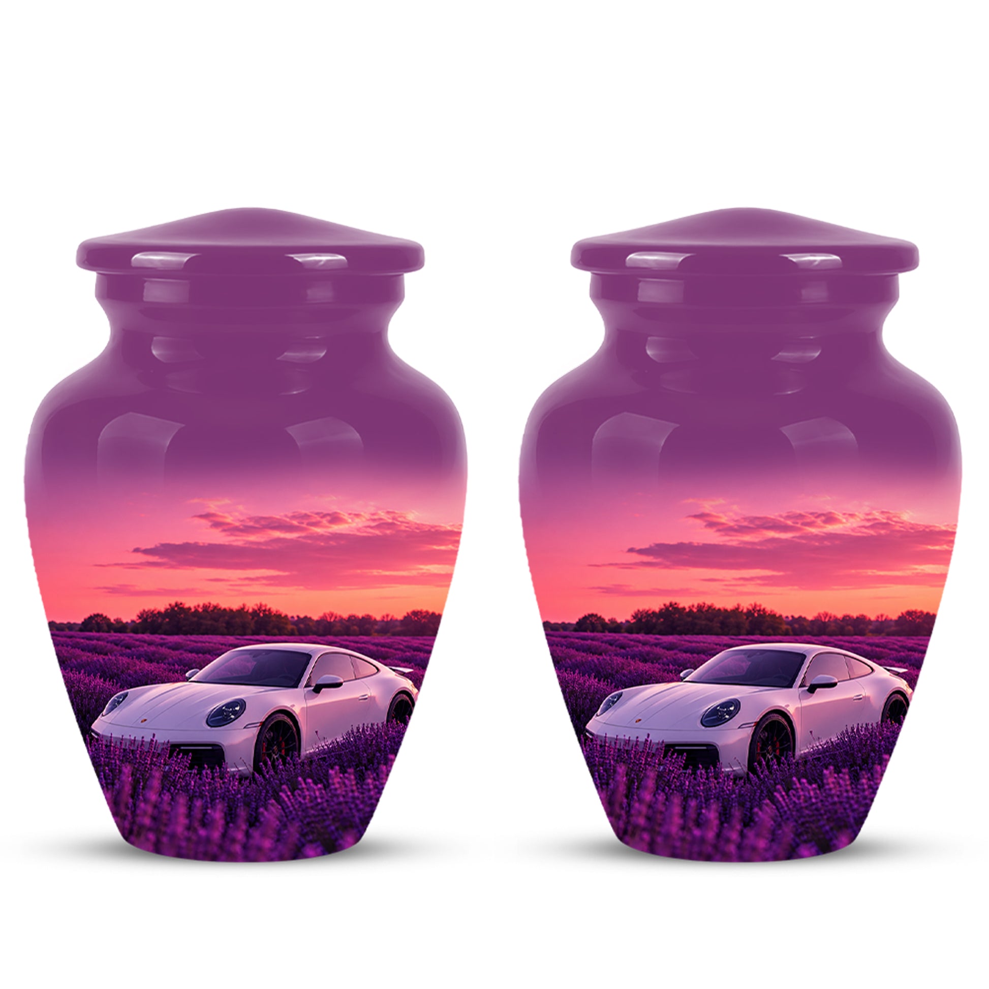 White Car Funeral Urn - Sunset Memorial Urns For Women Car Enthusiasts