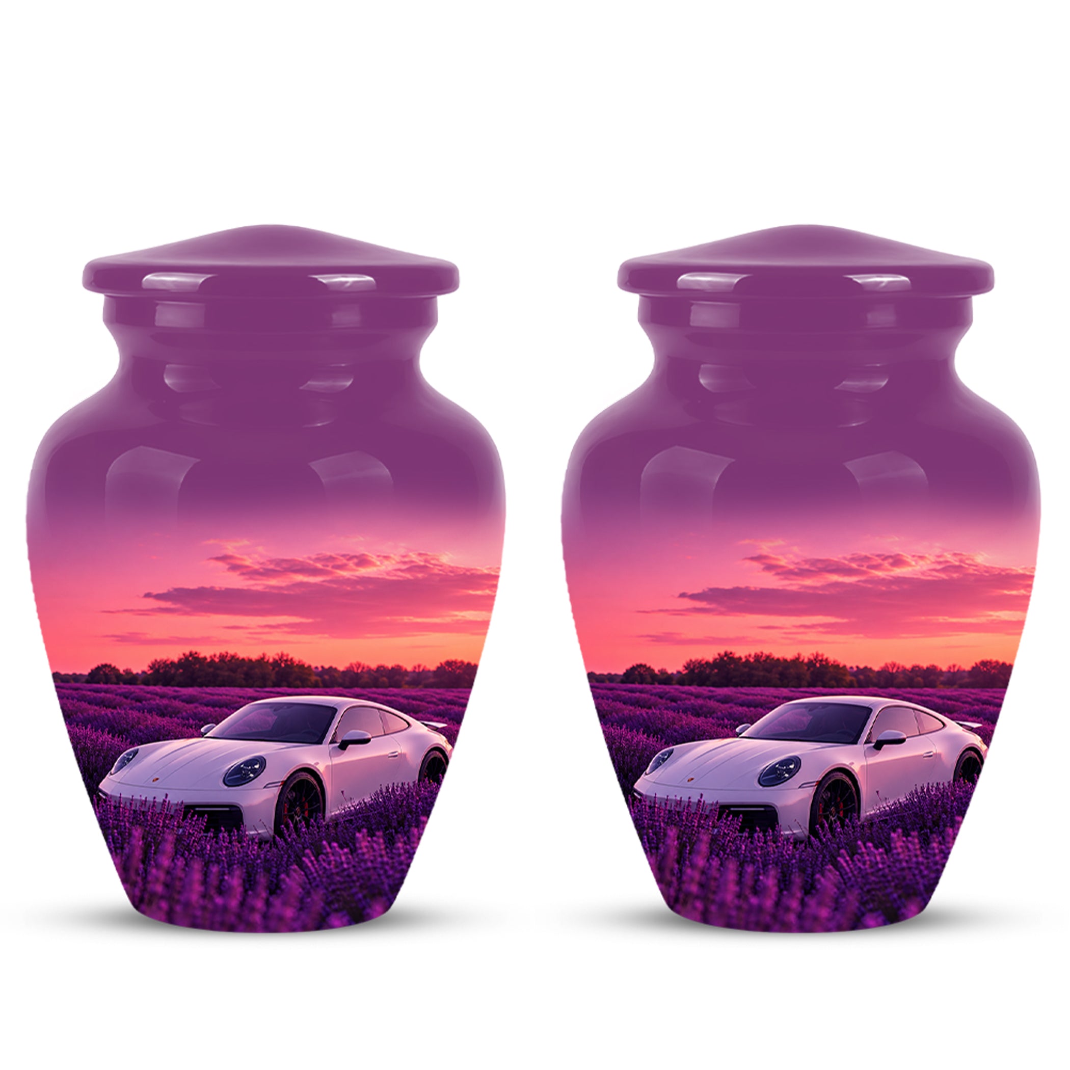 White Car Funeral Urn - Sunset Memorial Urns For Women Car Enthusiasts