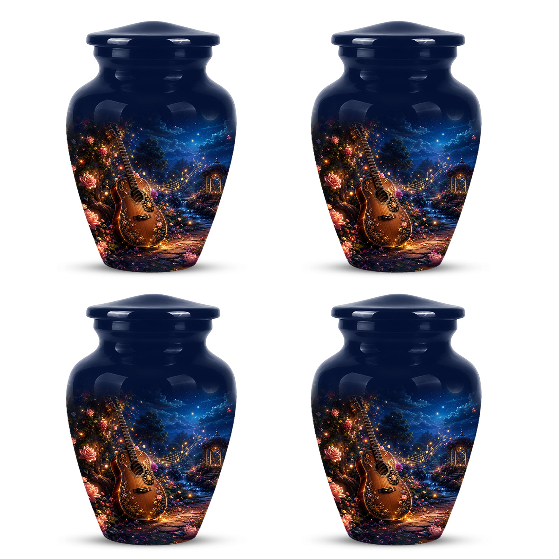 Acoustic Guitar & Starry Night Urn - Custom Funeral Urns For Musicians