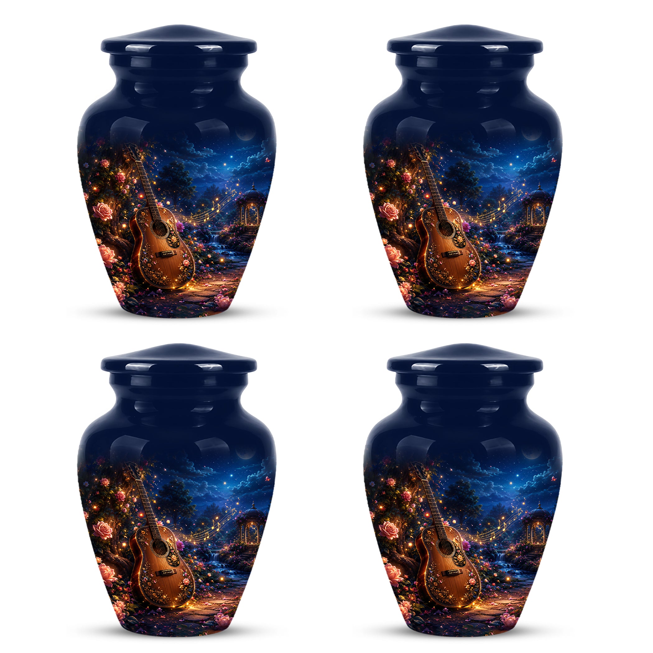 Acoustic Guitar & Starry Night Urn - Custom Funeral Urns For Musicians