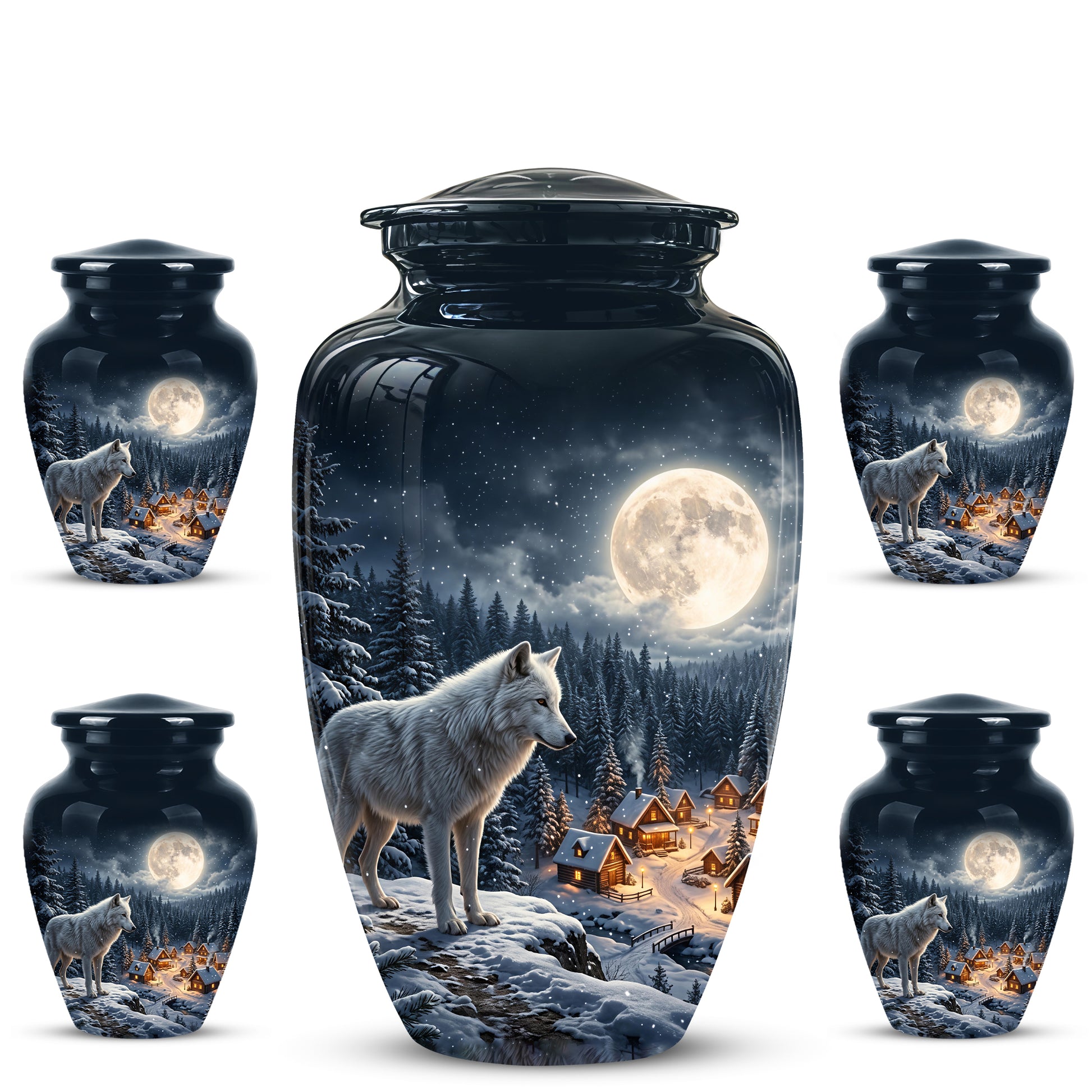 Moonlit Wolf Urn for Ashes - Custom Memorial Urn For Human Ashes