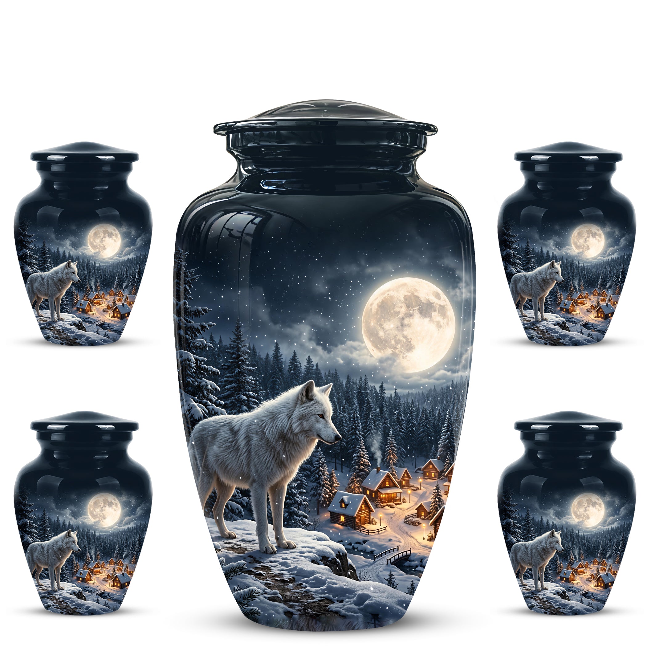 Moonlit Wolf Urn for Ashes - Custom Memorial Urn For Human Ashes