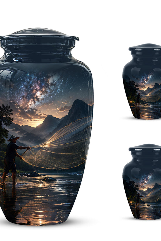 Fisherman Cremation Urn - Night Sky Memorial Urns For Human Ashes