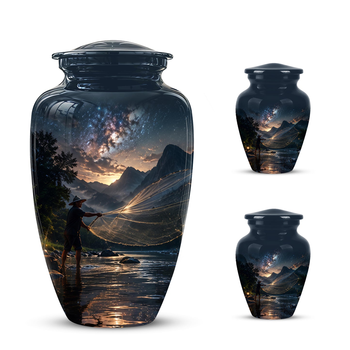 Fisherman Cremation Urn - Night Sky Memorial Urns For Human Ashes