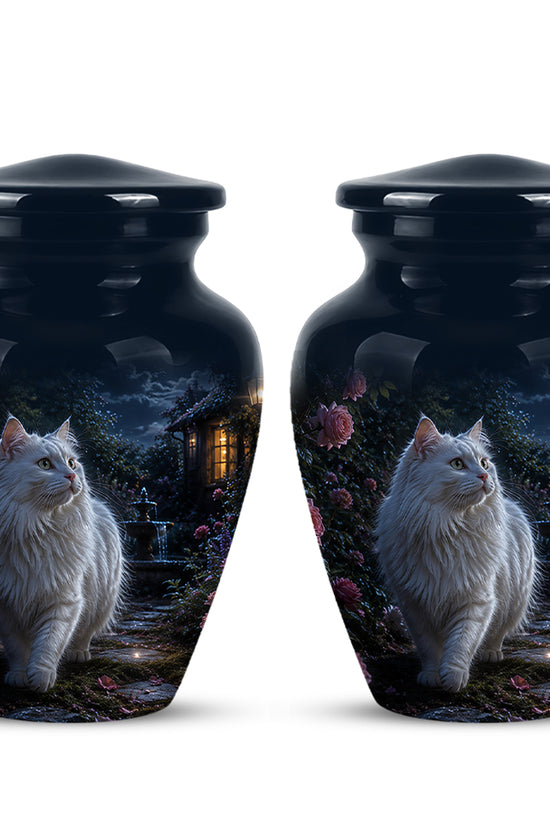 Beautiful White Cat Cremation Urn -  Personalized Handcrafted Pet Urns