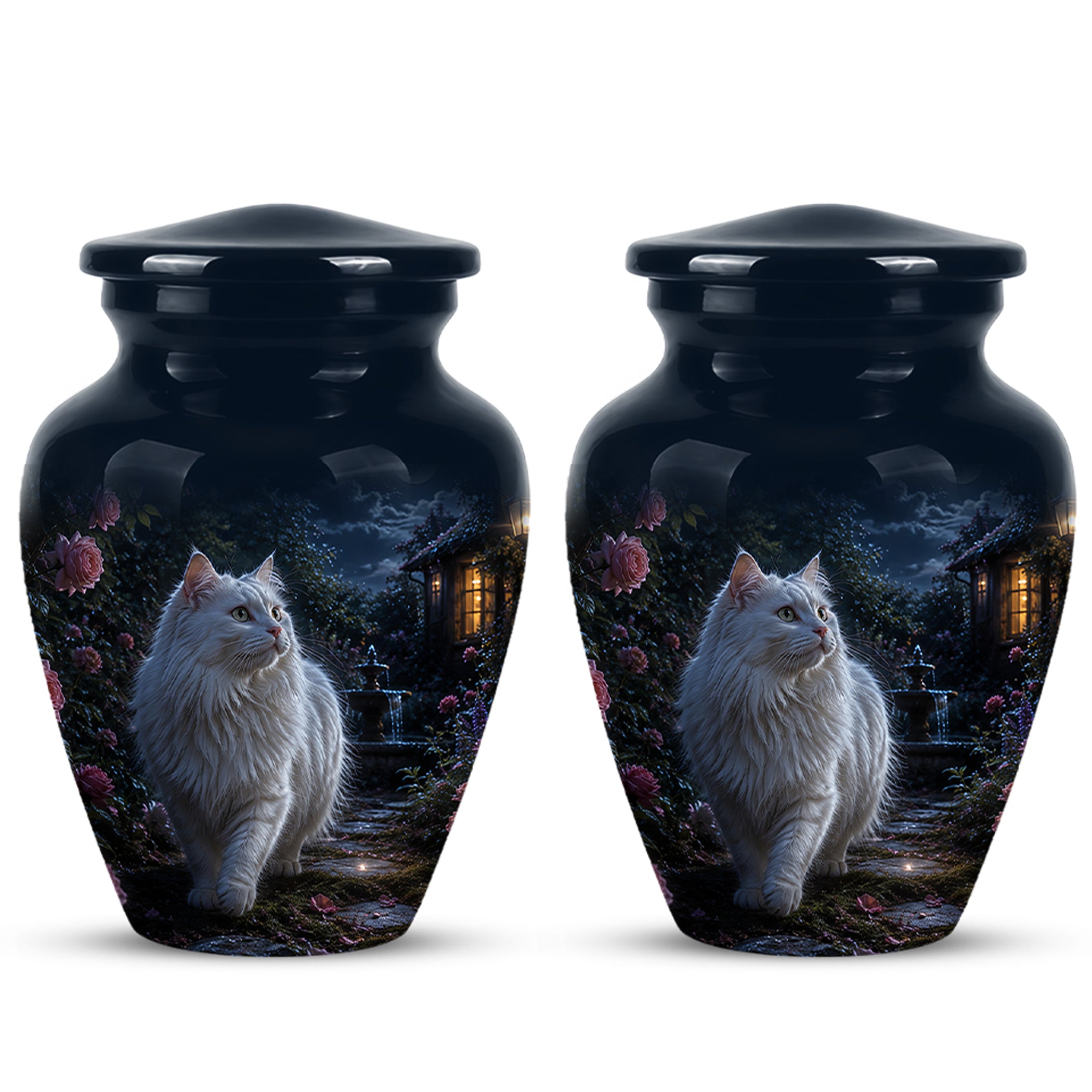 Beautiful White Cat Cremation Urn -  Personalized Handcrafted Pet Urns
