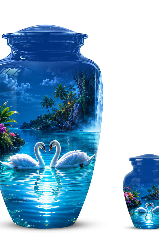 White Couple Swan Urn - Beautiful Memorial Keep Urns For Loved Ones