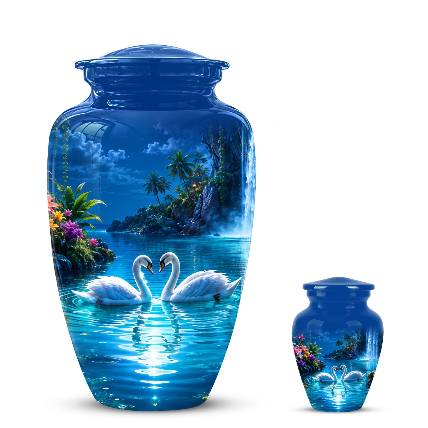 White Couple Swan Urn - Beautiful Memorial Keep Urns For Loved Ones