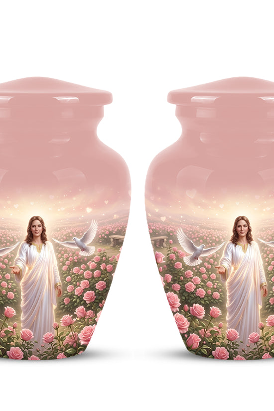 Jesus Christ And Roses Cremation Urn - Dove Memorial Urn For Ashes