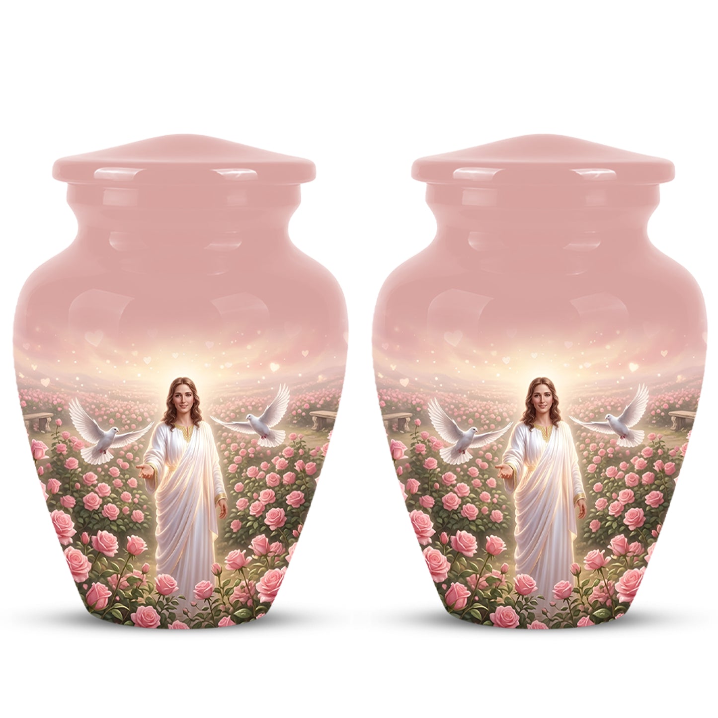Jesus Christ And Roses Cremation Urn - Dove Memorial Urn For Ashes