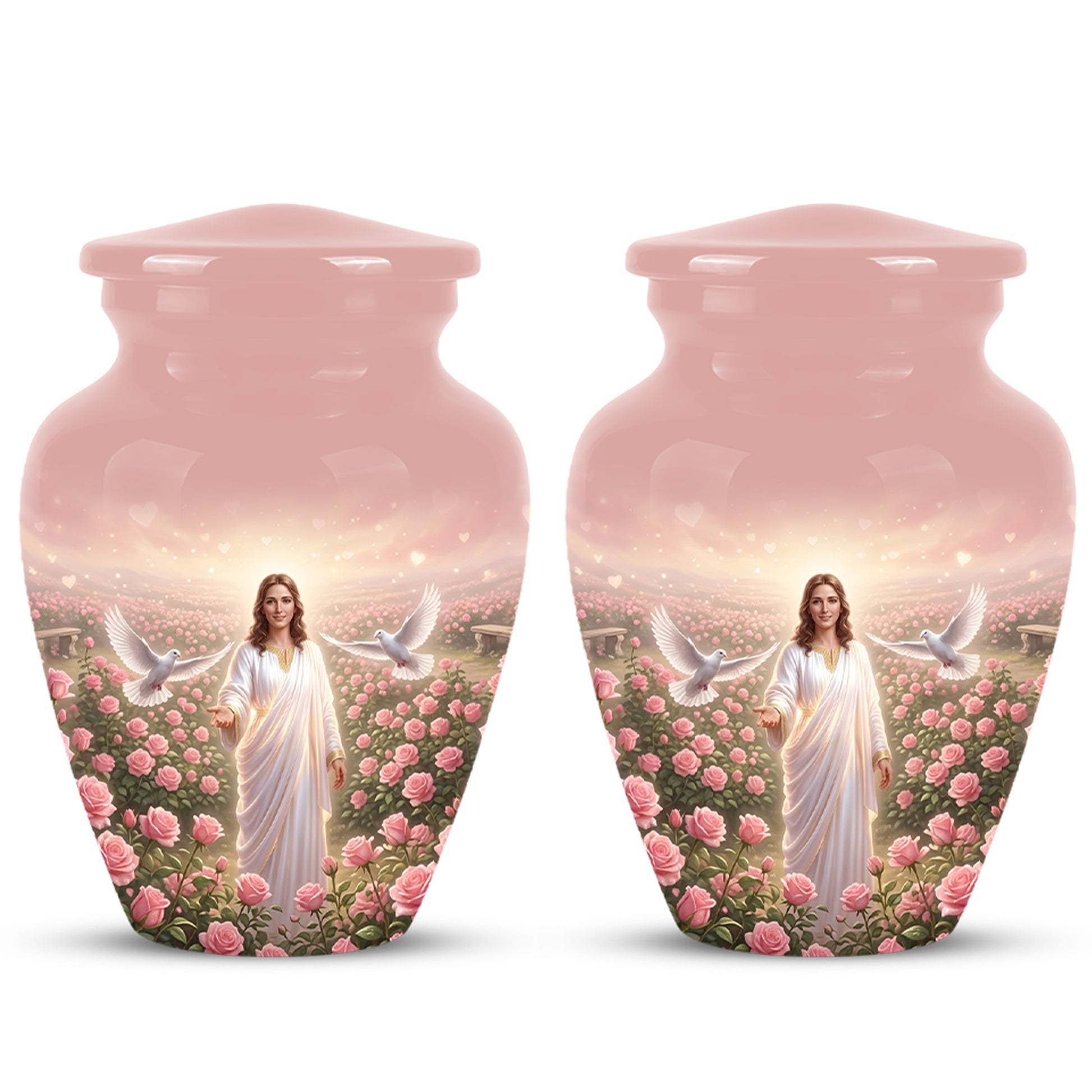 Jesus Christ And Roses Cremation Urn - Dove Memorial Urn For Ashes