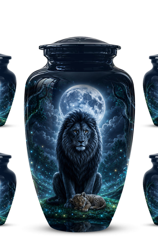 Lion And Moon Memorial Urn - Lion Adult Male Funeral Urns For Ashes