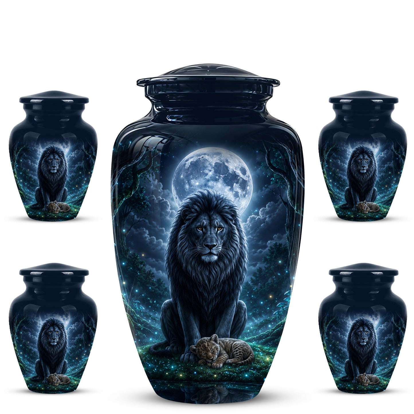 Lion And Moon Memorial Urn - Lion Adult Male Funeral Urns For Ashes