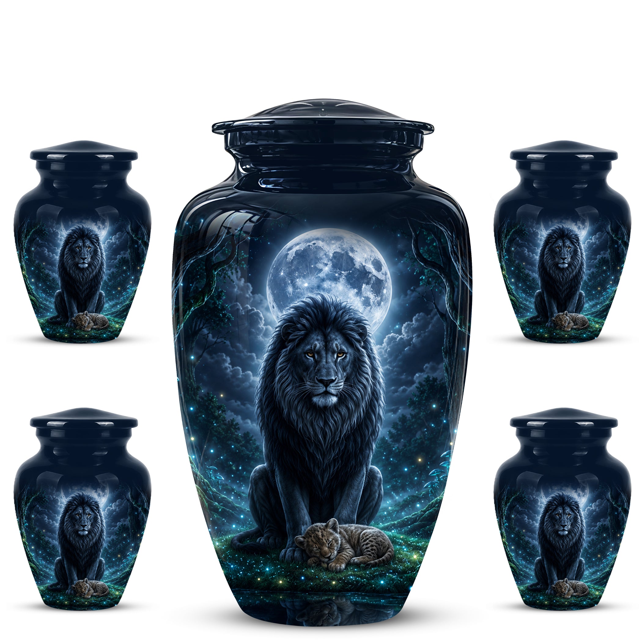 Lion And Moon Memorial Urn - Lion Adult Male Funeral Urns For Ashes