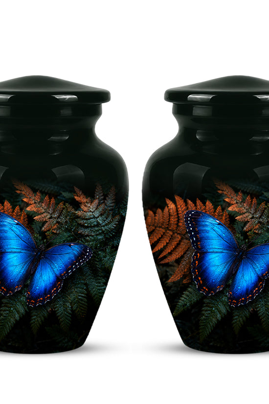 Blue Butterfly Cremation Urns - Black Memorial Urns For Women Ashes