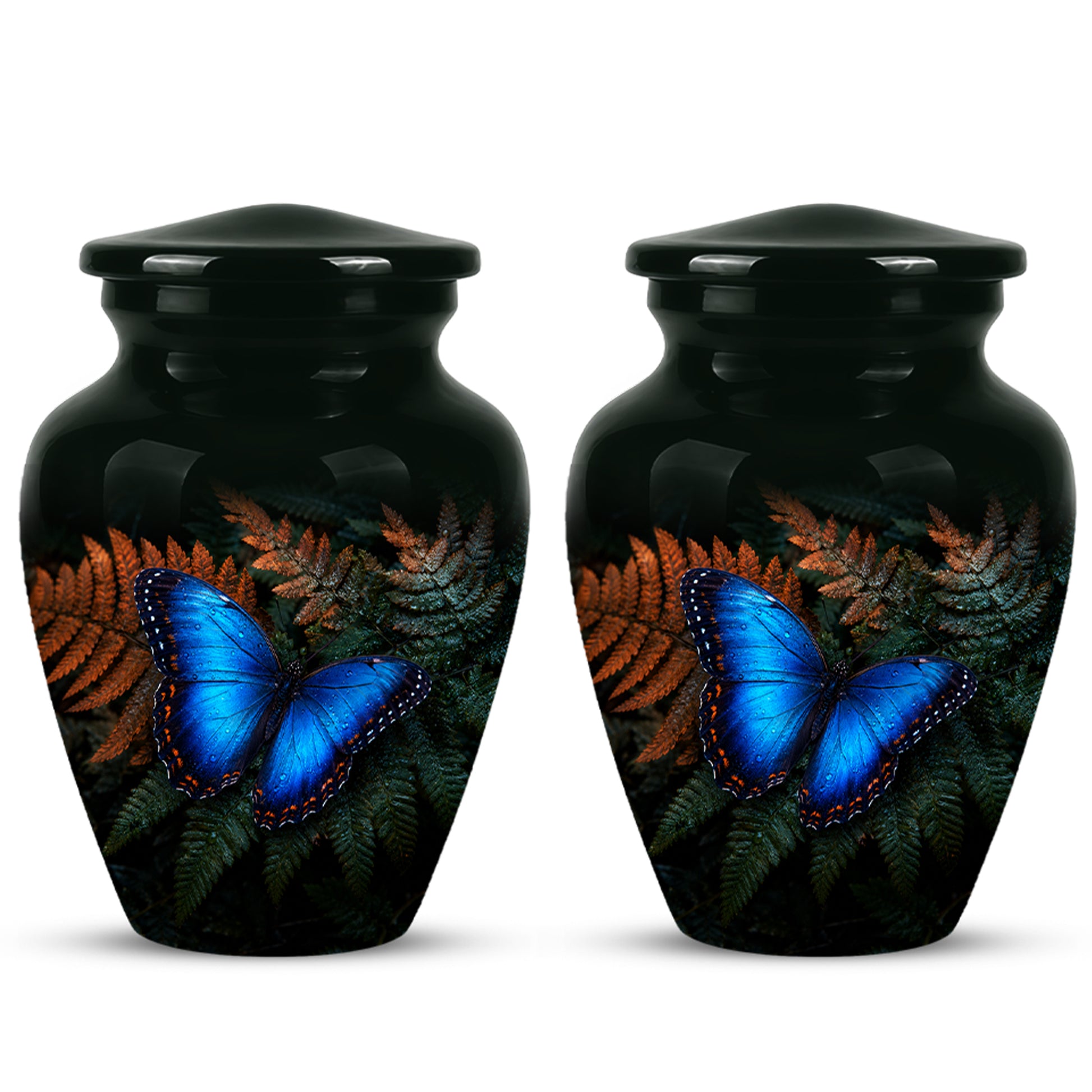 Blue Butterfly Cremation Urns - Black Memorial Urns For Women Ashes