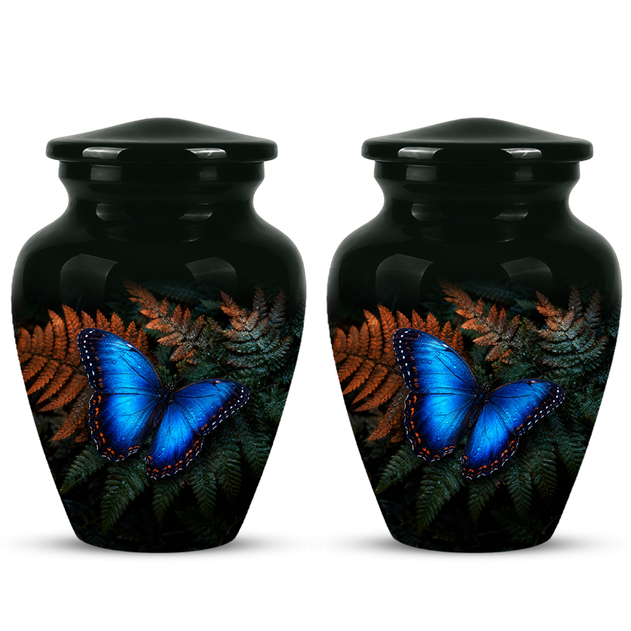Blue Butterfly Cremation Urns - Black Memorial Urns For Women Ashes
