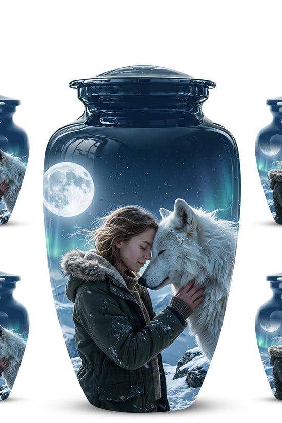 White Wolf Memorial Urn for Ashes - Custom Engraved Urns For Human