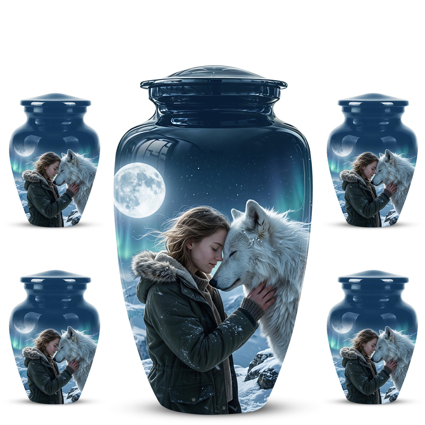 White Wolf Memorial Urn for Ashes - Custom Engraved Urns For Human