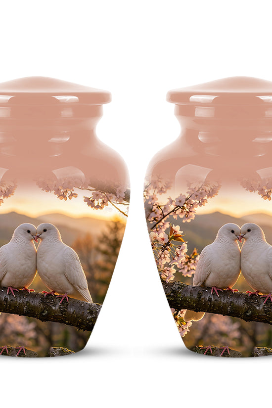 White Couple Dove - Peaceful Memorial Urns To Tribute Lover's Ashes