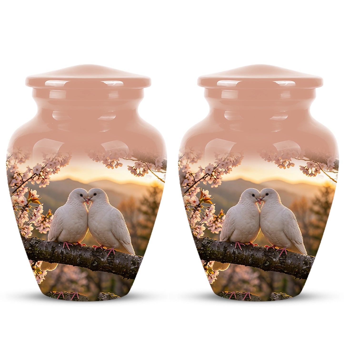 White Couple Dove - Peaceful Memorial Urns To Tribute Lover's Ashes