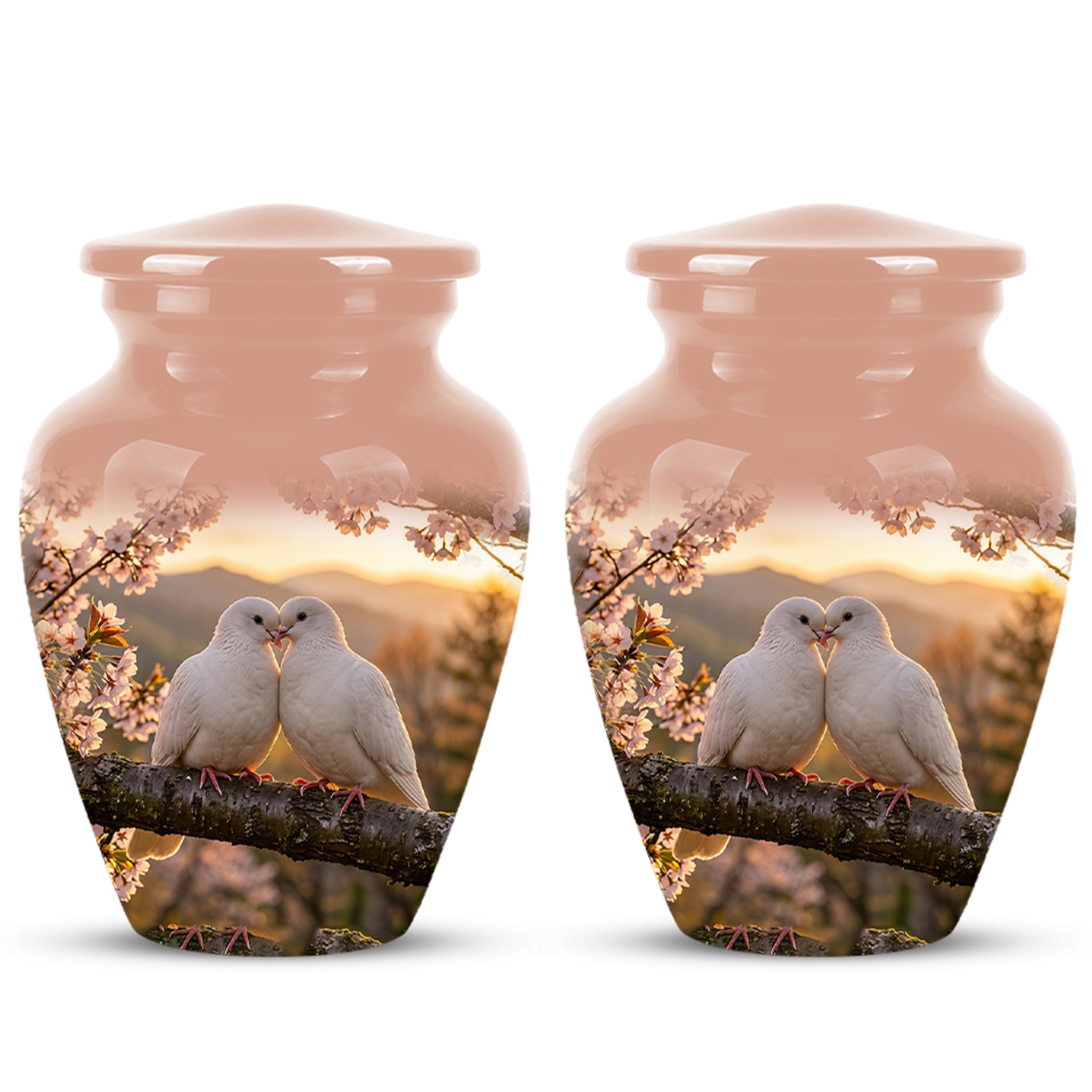 White Couple Dove - Peaceful Memorial Urns To Tribute Lover's Ashes