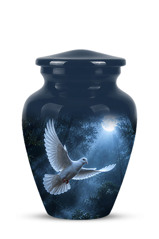 White Flying Dove Cremation Urn - Night Moon Memorial Urns For Ashes