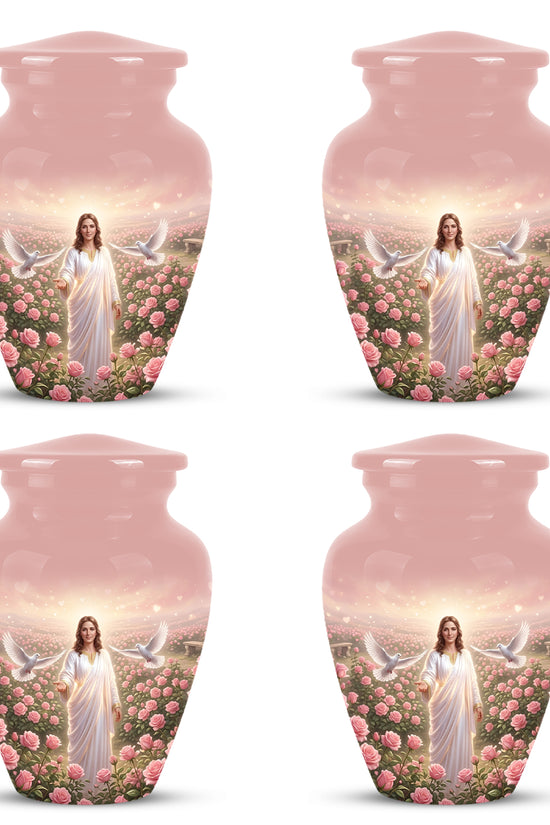 Jesus Christ And Roses Cremation Urn - Dove Memorial Urn For Ashes