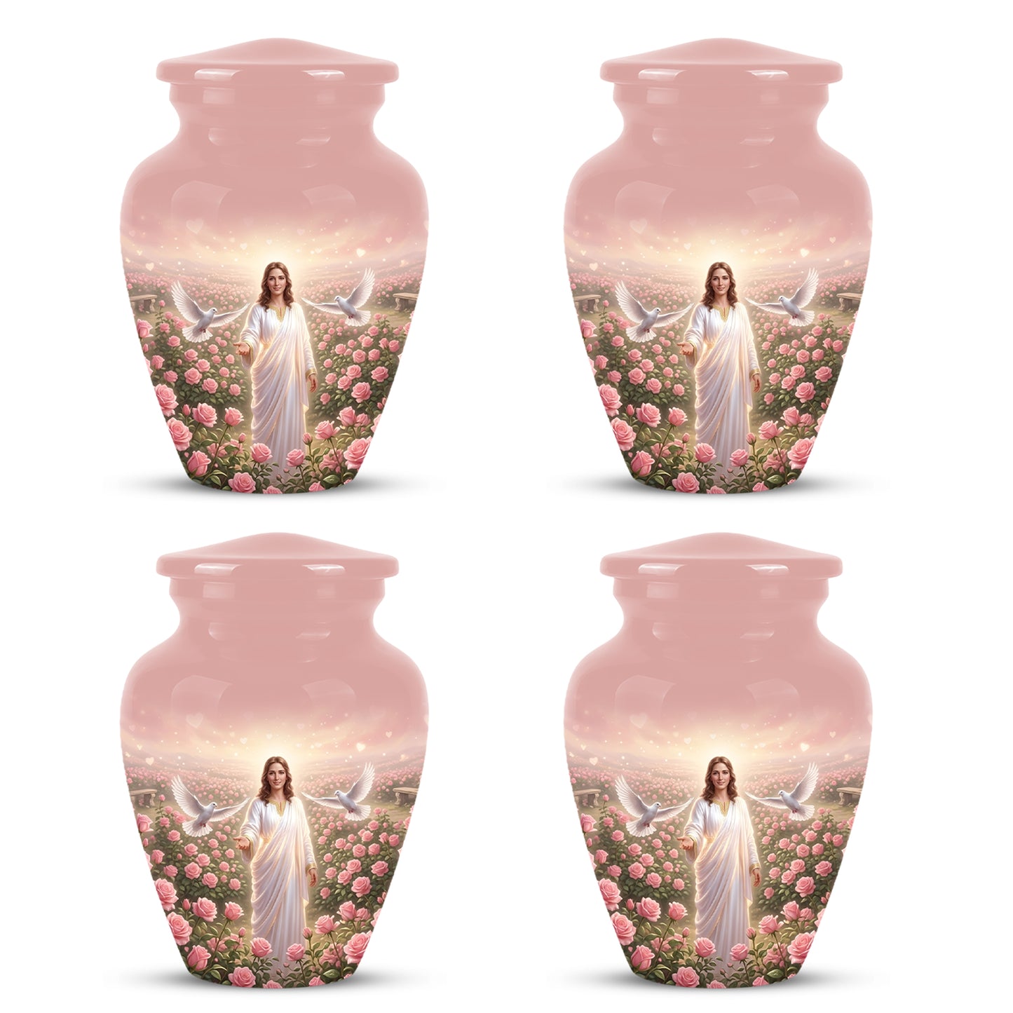 Jesus Christ And Roses Cremation Urn - Dove Memorial Urn For Ashes