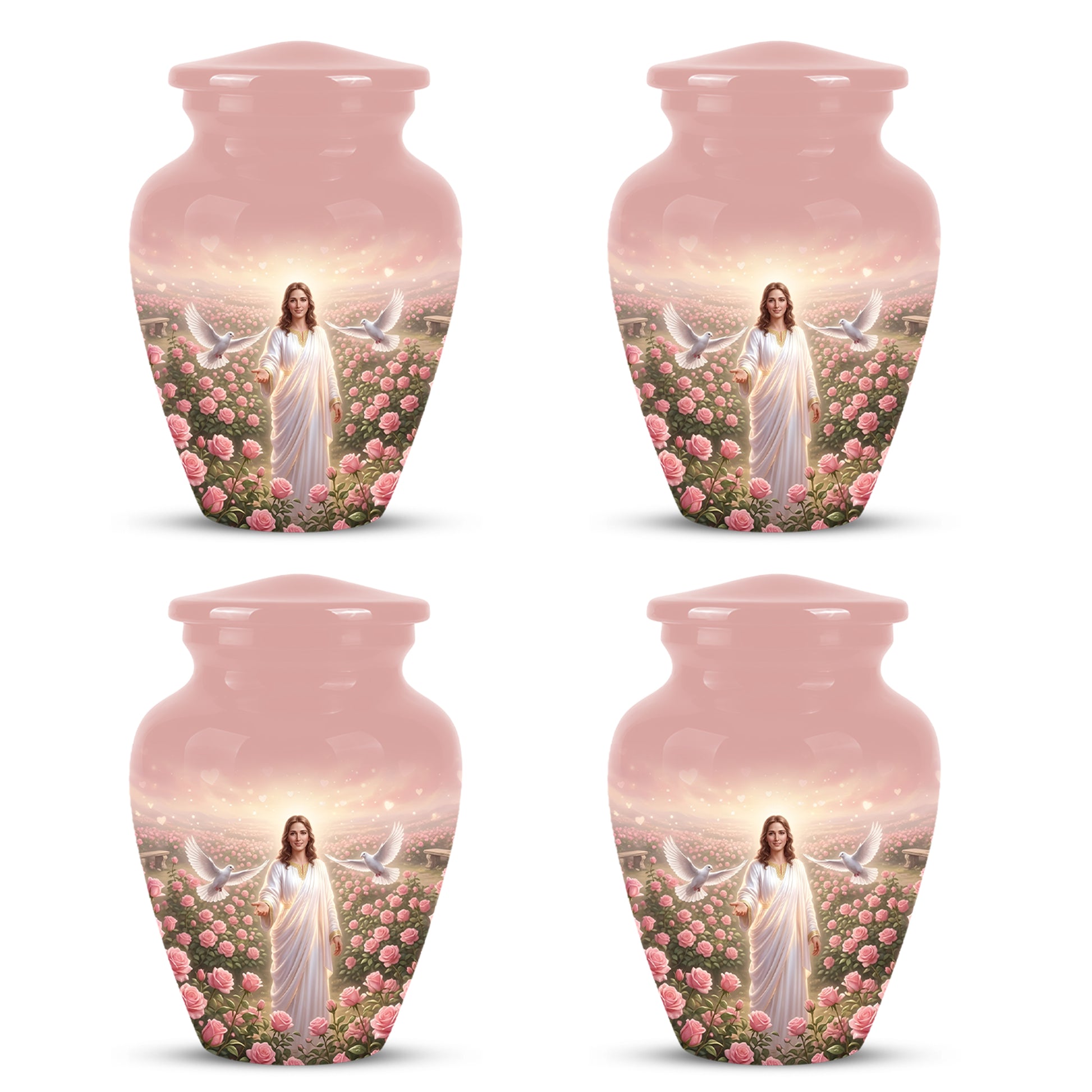 Jesus Christ And Roses Cremation Urn - Dove Memorial Urn For Ashes