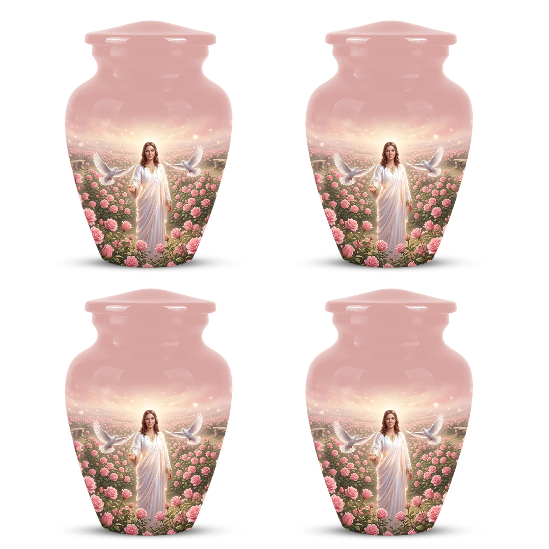 Jesus Christ And Roses Cremation Urn - Dove Memorial Urn For Ashes