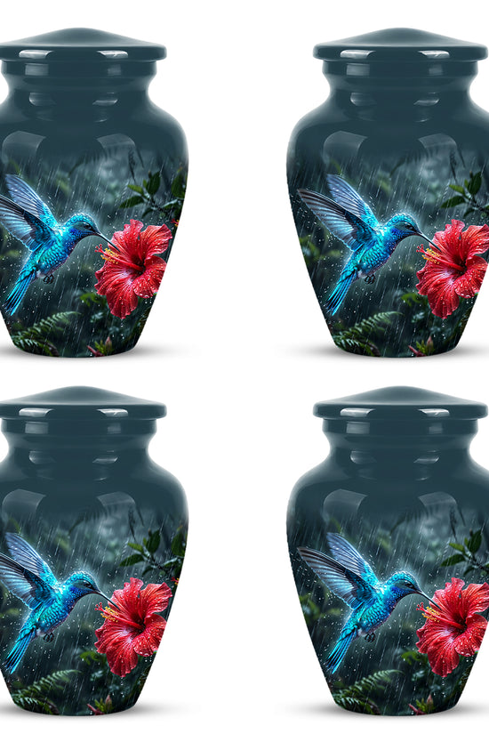 Blue Hummingbird With Red Flower - Personalized Memorial Urns For Ashes