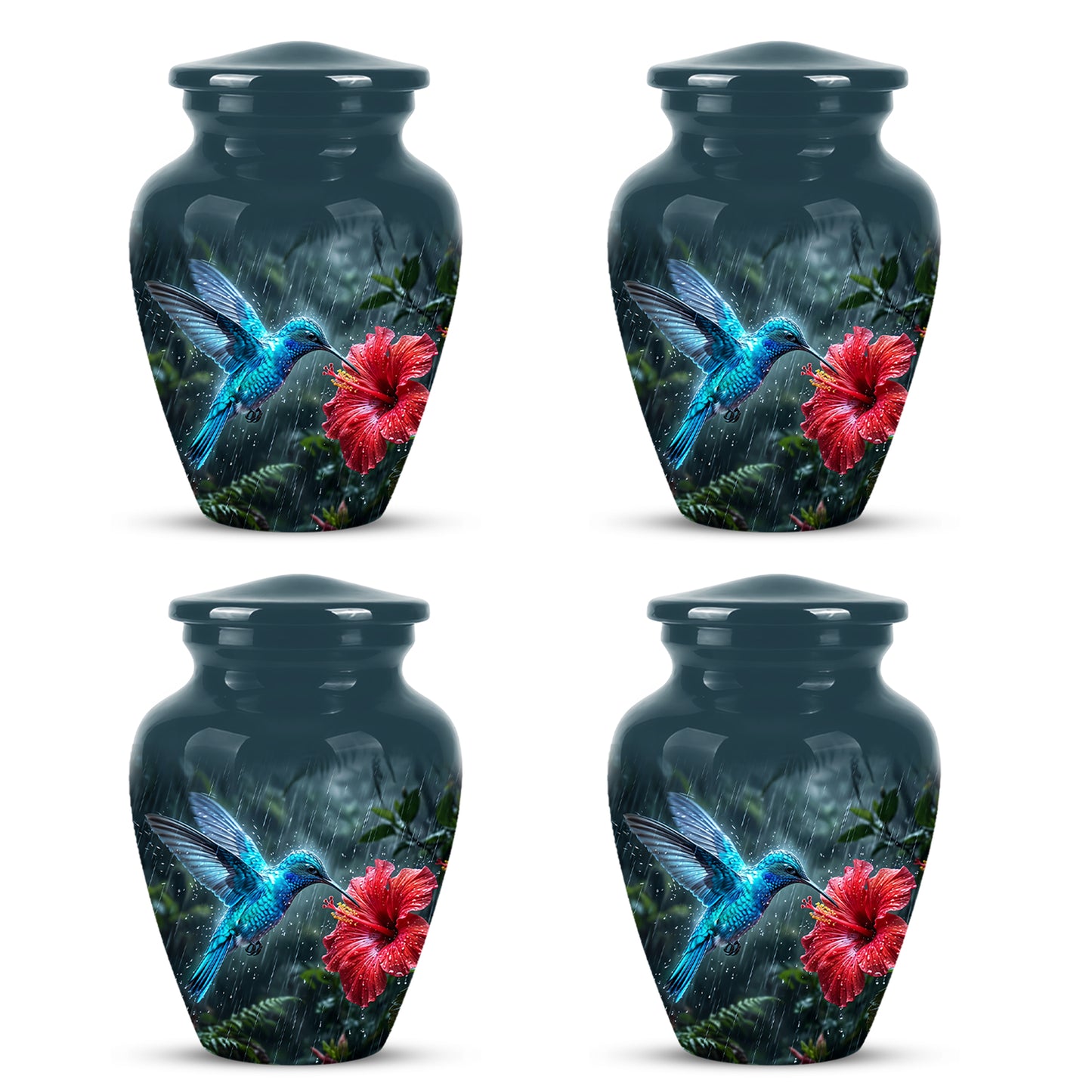 Blue Hummingbird With Red Flower - Personalized Memorial Urns For Ashes