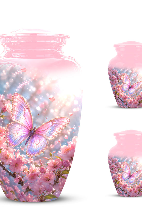 Personalized Pink Butterfly Memorial Urn - Handmade Urns For Mom Ashes