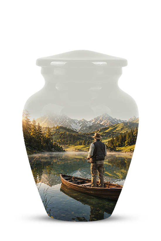 Fishing Cremation Urn - Artistic Landscape Fishing Urns For Dad Ashes