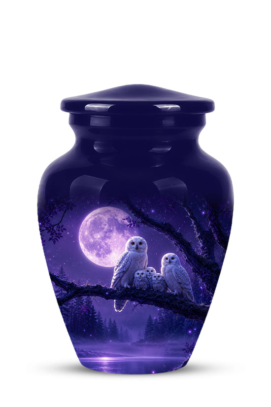 Purple Owl Cremation Urn - Handcrafted Memorial Urn For Adults Ashes