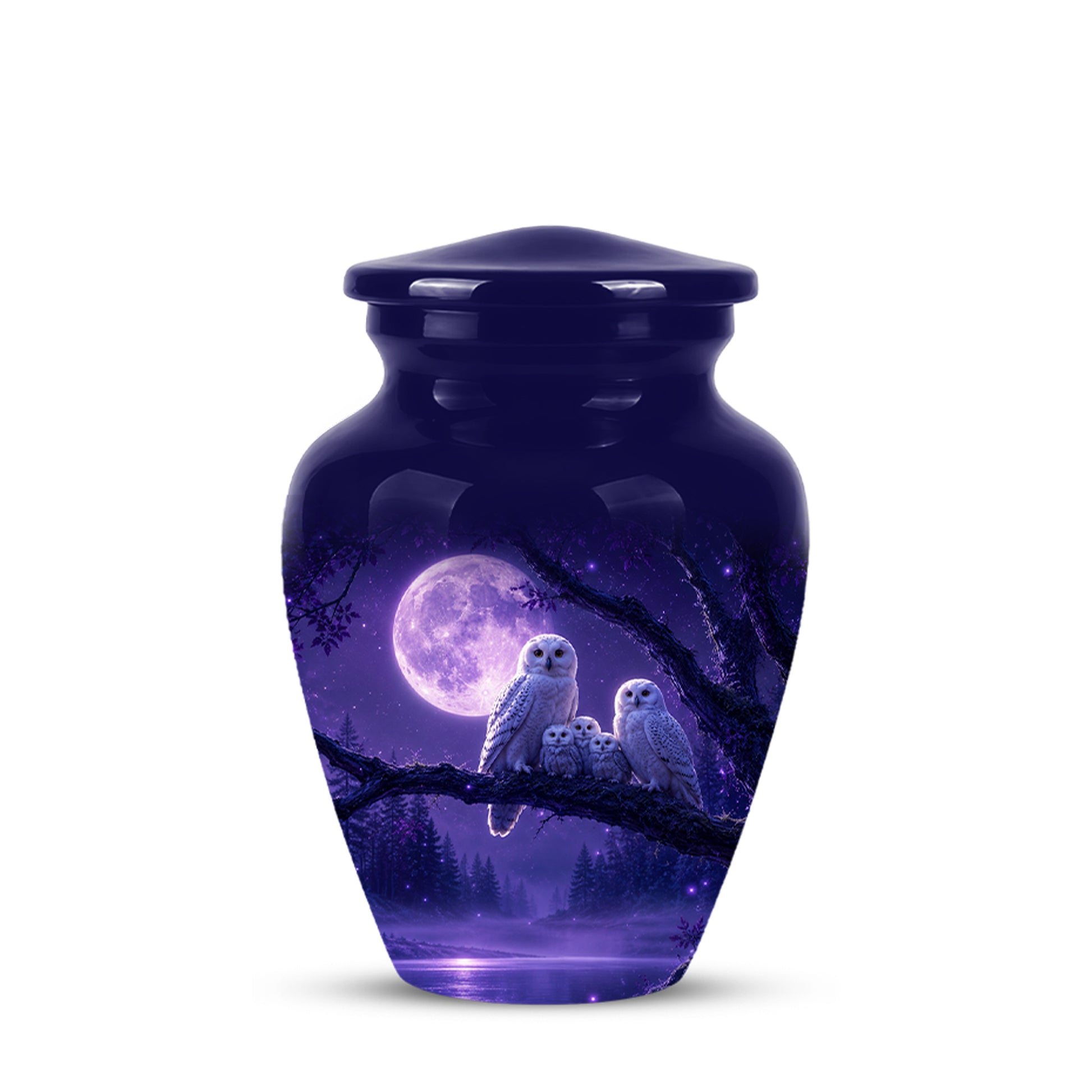 Purple Owl Cremation Urn - Handcrafted Memorial Urn For Adults Ashes