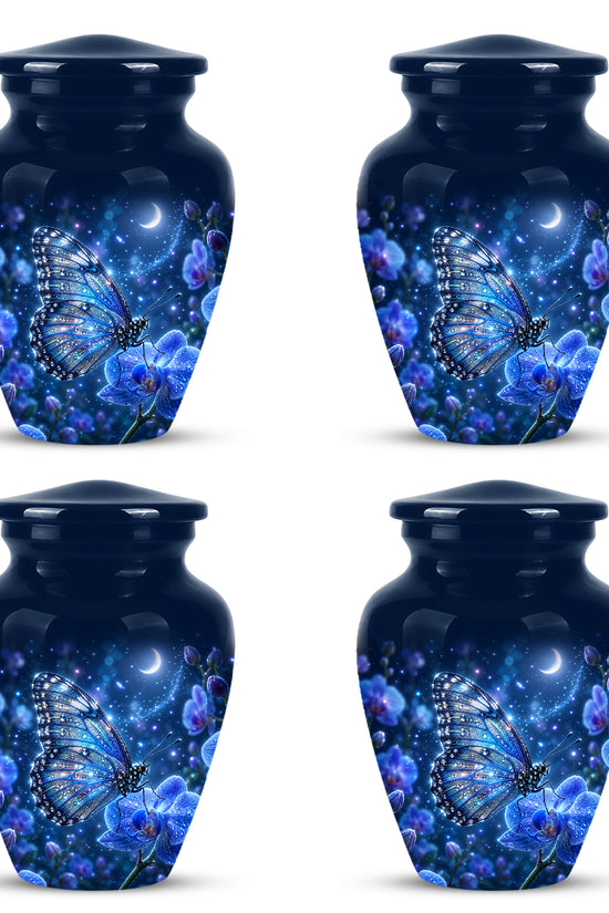Blue Butterfly On Flower -Starry Night Burial Urns For Human Ashes
