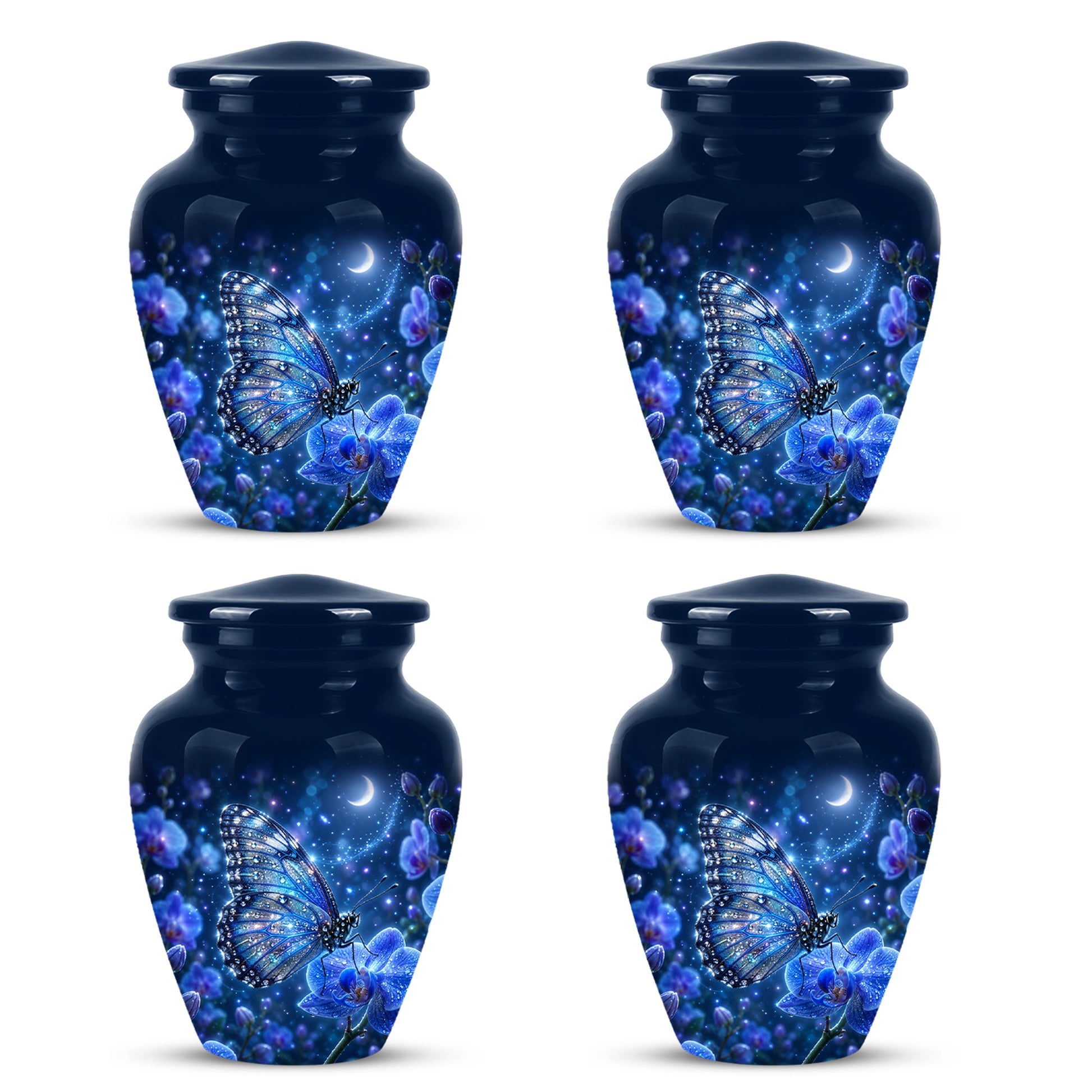 Blue Butterfly On Flower -Starry Night Burial Urns For Human Ashes